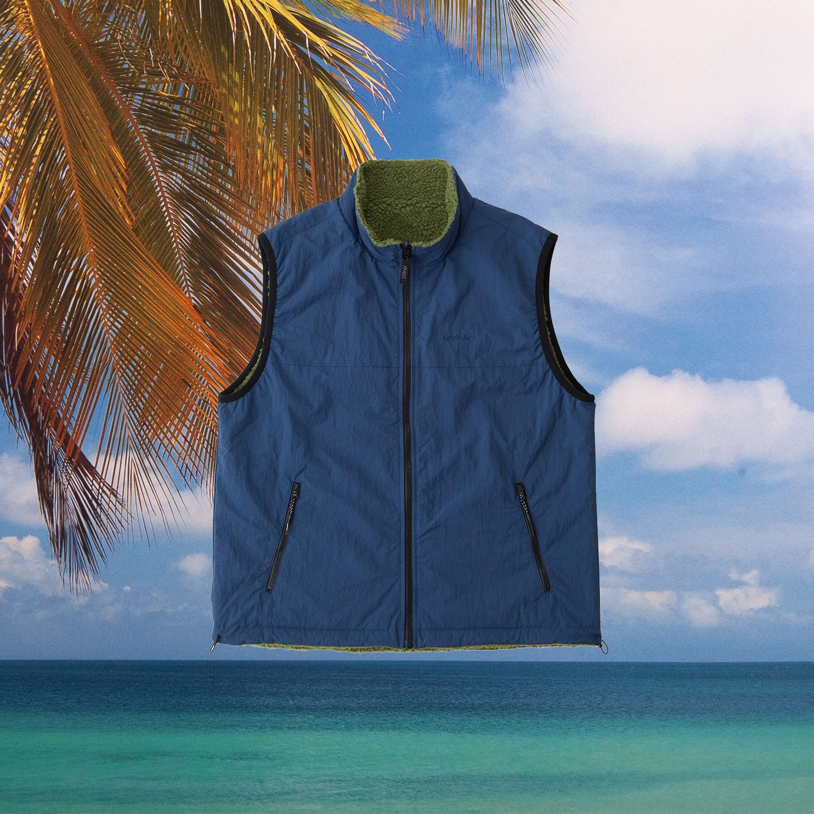 Gramicci - Reversible Sherpa Vest - Olive / Dusty Navy at