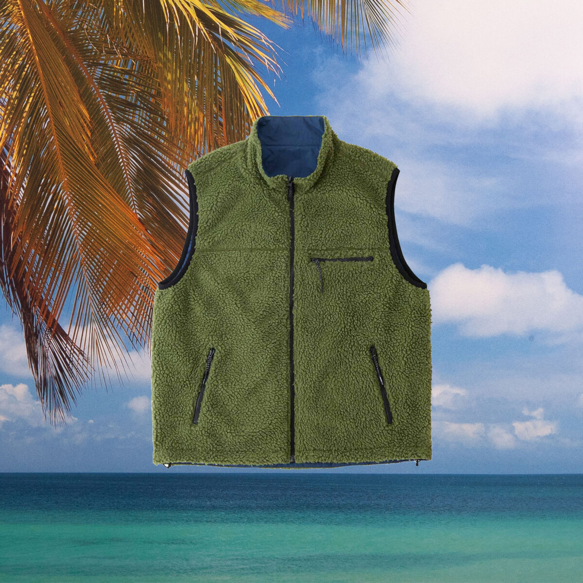 Gramicci - Reversible Sherpa Vest - Olive / Dusty Navy at